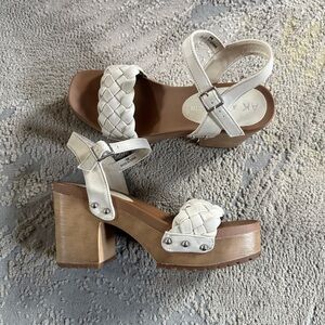 Anne Klein Loris White block heels platform wedge Sandals summer shoes 8